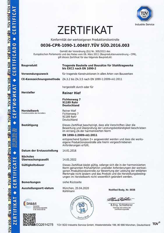 Tüv Zertifikat EN 1090-2022